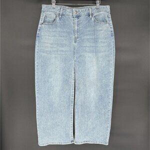 Women's Slit Front Denim Maxi Skirt Size 1X Blue Light Wash Preppy Trendy